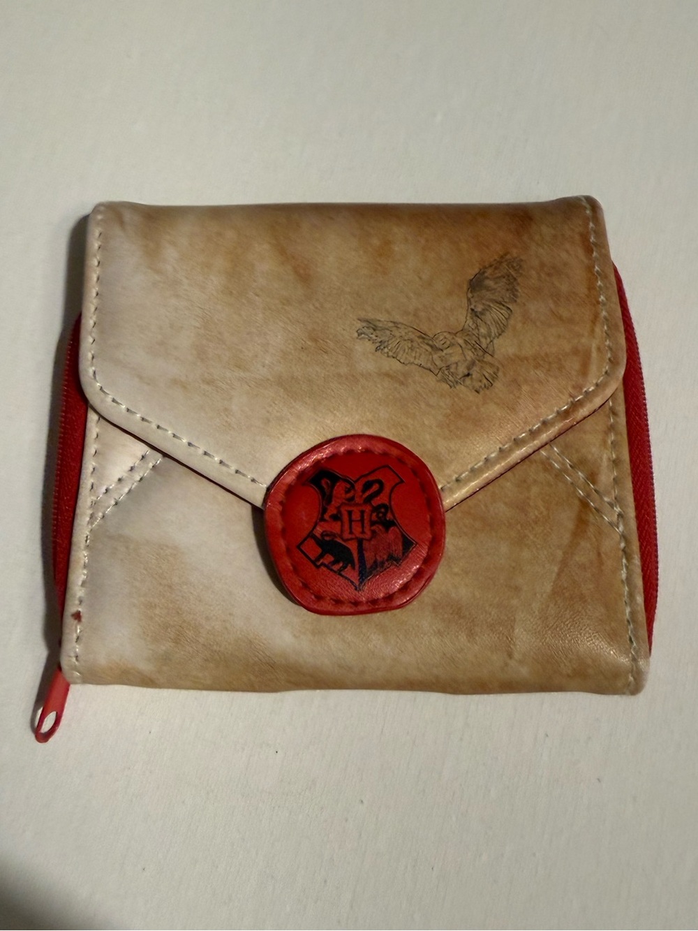 Harry Potter Theme Women's or Men Compact Wallet in Tan with Red Accents